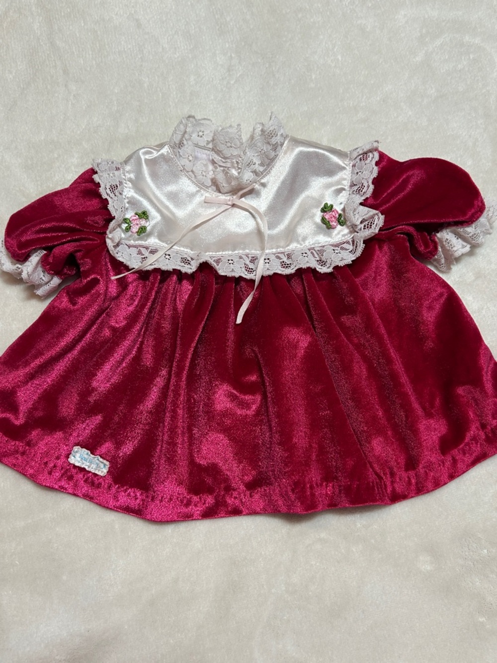 Hasbro Real Baby Burgundy Velvet Doll Dress with White Lace Collar